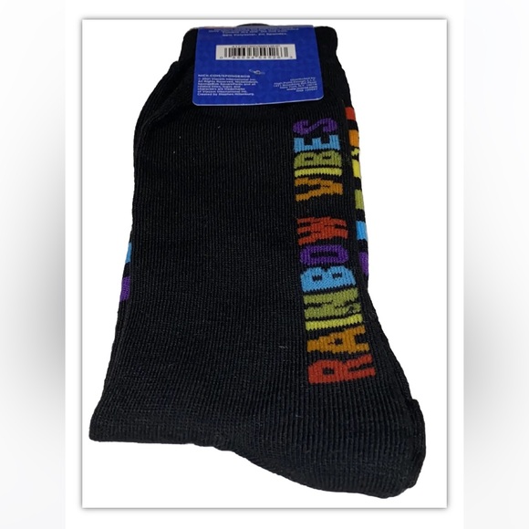 SpongeBob Crew Socks 1 Pair Men 6.5-12 Black Rainbow Vibes Nickelodeon NEW! Pat - Picture 7 of 8